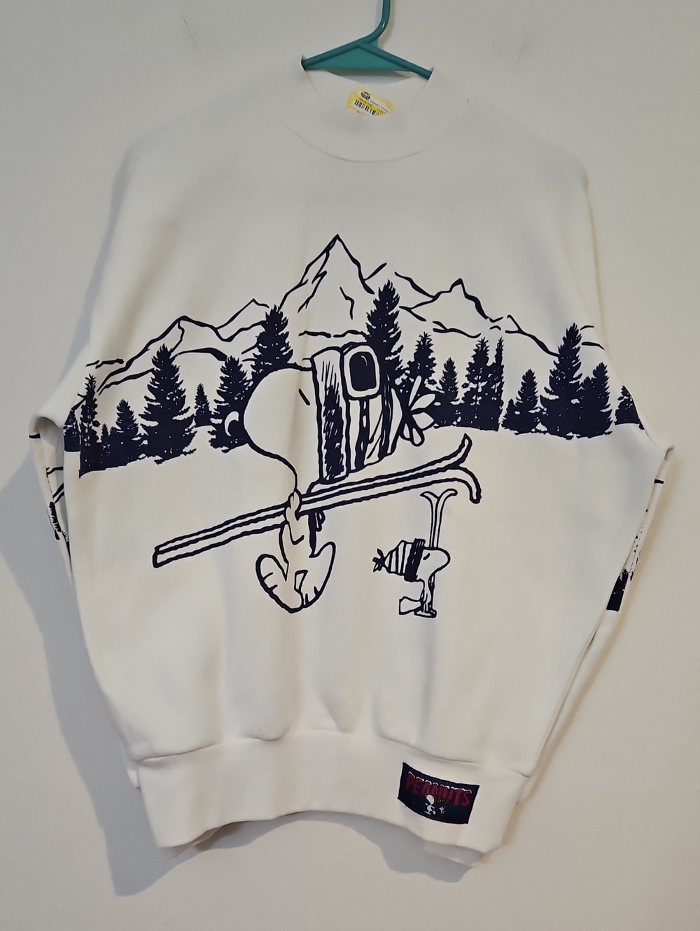 Peanuts White Crewneck Sweater with Navy Outdoor Graphic